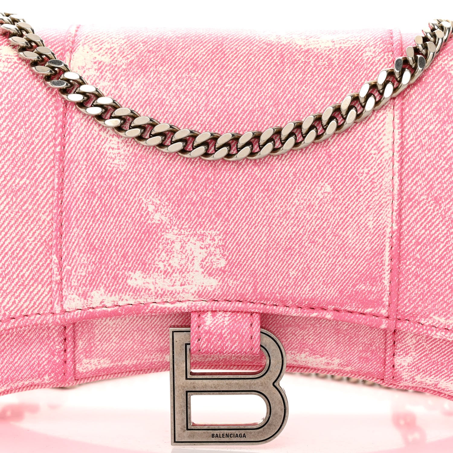Balenciaga Nappa Denim Printed Hourglass Chain Bag Denim Pink 7 of 9