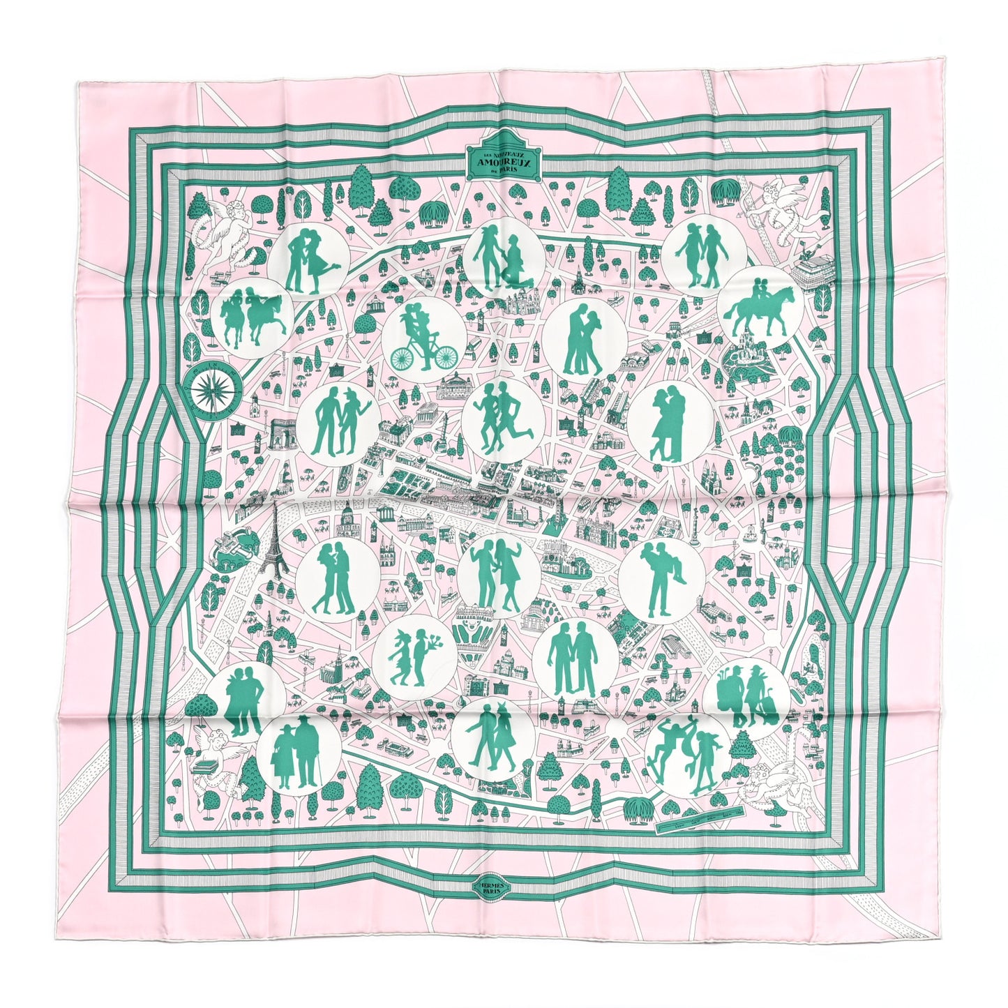 Silk Les Nouveaux Amoureux de Paris Scarf 90 Rose Pale Menthol