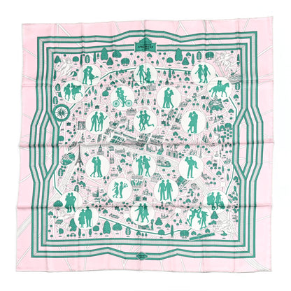 Hermes Silk Les Nouveaux Amoureux de Paris Scarf 90 Rose Pale Menthol 1 of 5