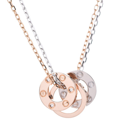 Cartier 18K White Pink Gold Diamond Three Ring LOVE Pendant Necklace 4 of 8