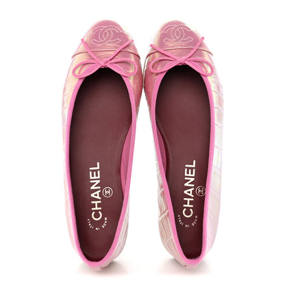 Chanel Iridescent Calfskin Crocodile Embossed Ballerina Flats  35.5 Pink 2 of 11