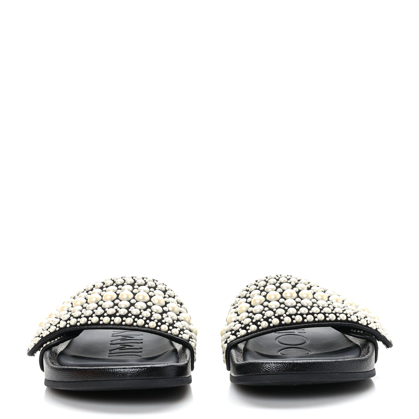 Canvas Pearl Embellished Fitz Slide Sandals 36 Black