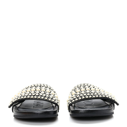 Jimmy Choo Canvas Pearl Embellished Fitz Slide Sandals 36 Black 2 of 8