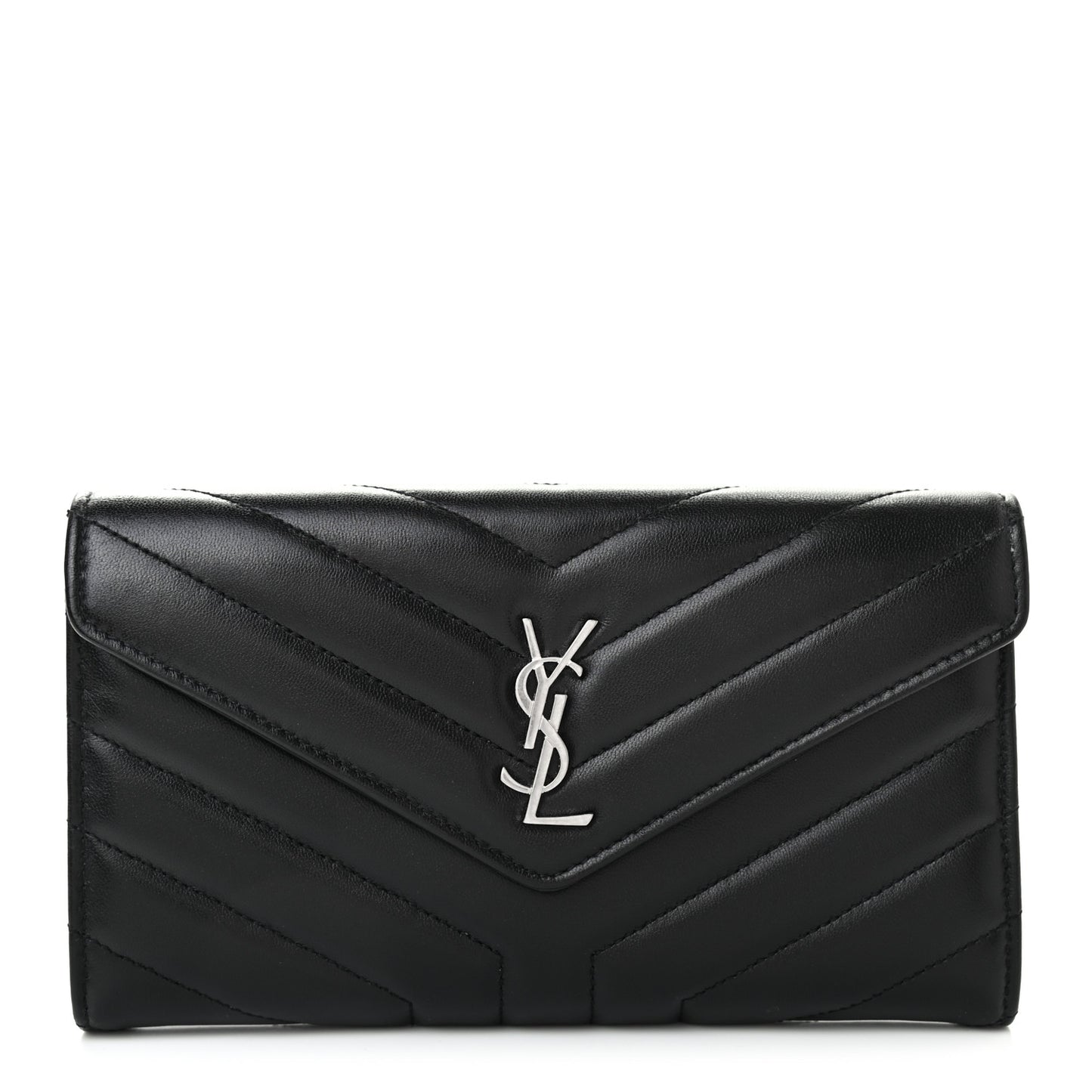 Lambskin Y Quilted Monogram Large Loulou Flap Wallet Black
