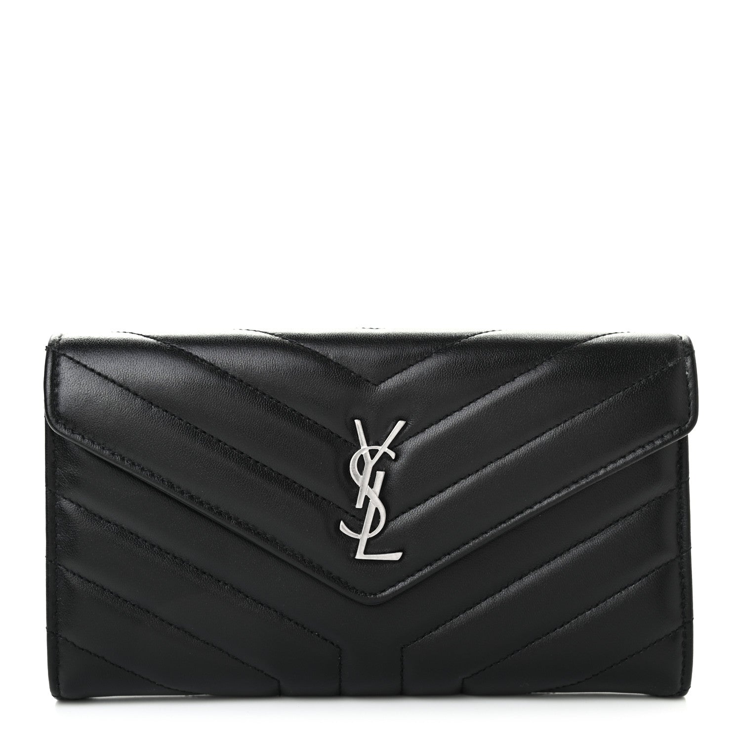 Saint Laurent Lambskin Y Quilted Monogram Large Loulou Flap Wallet Black 1 of 7