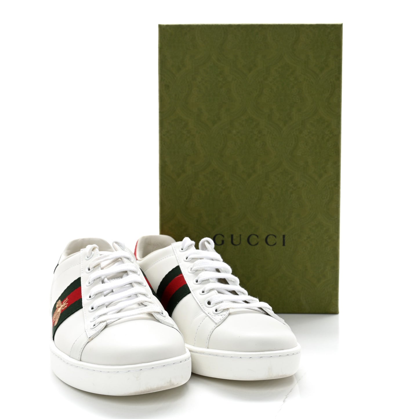 Calfskin Ayers Bee Embroidered Womens Ace Sneakers 38 White Green