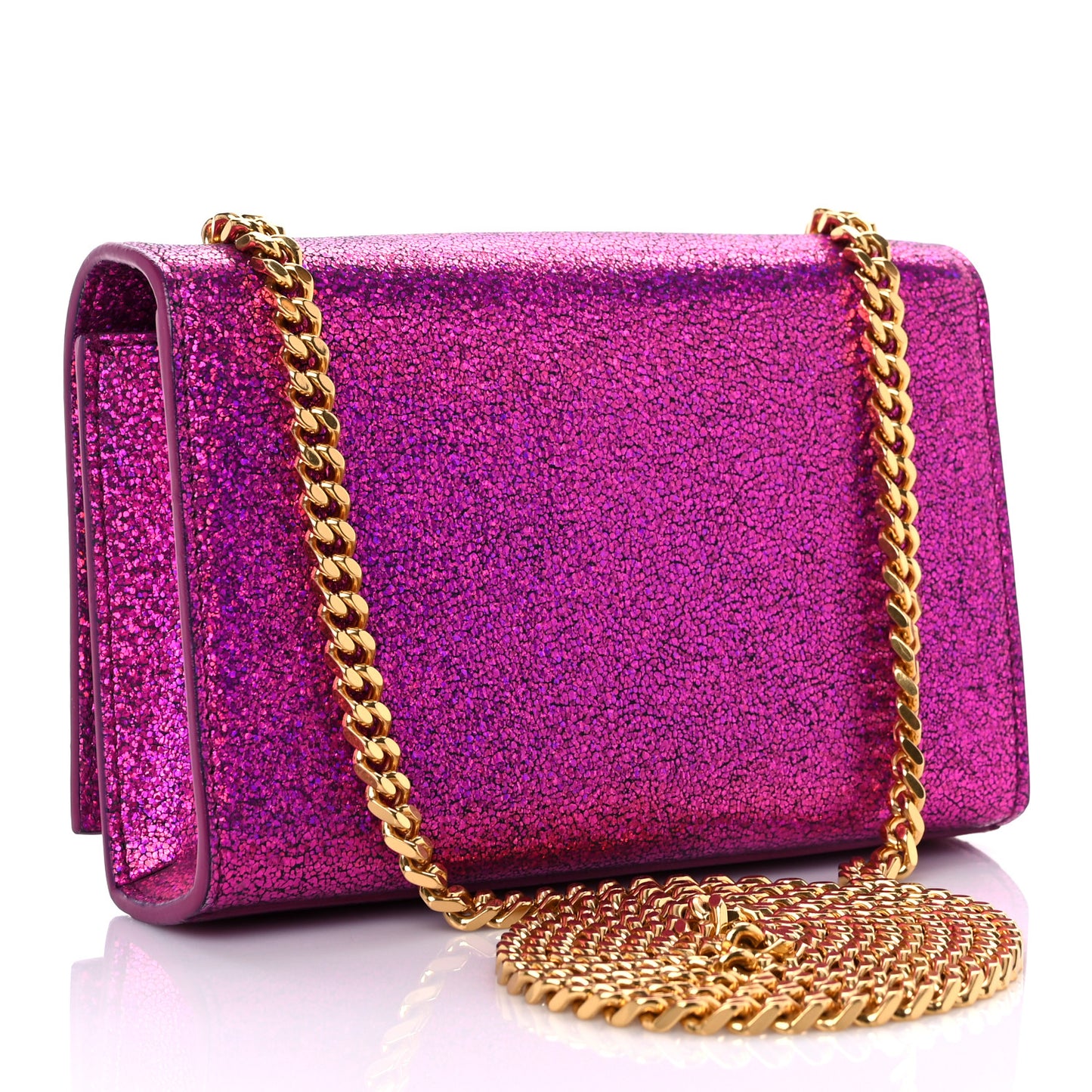 Metallic Calfskin Small Classic Monogram Kate Satchel Fuchsia