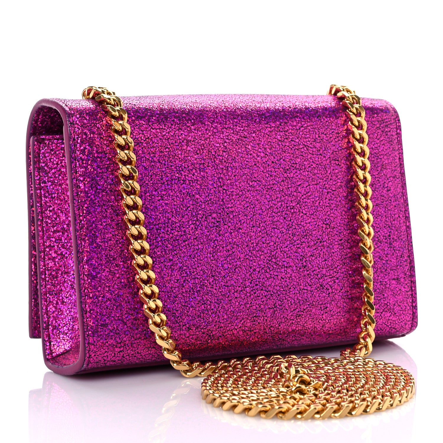 Saint Laurent Metallic Calfskin Small Classic Monogram Kate Satchel Fuchsia 3 of 10