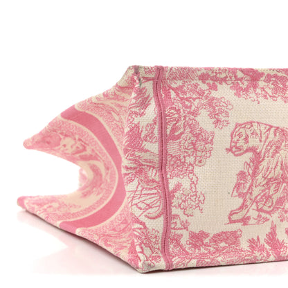 Christian Dior Canvas Embroidered Medium Dioriviera Toile De Jouy Book Tote Peony Pink 9 of 11