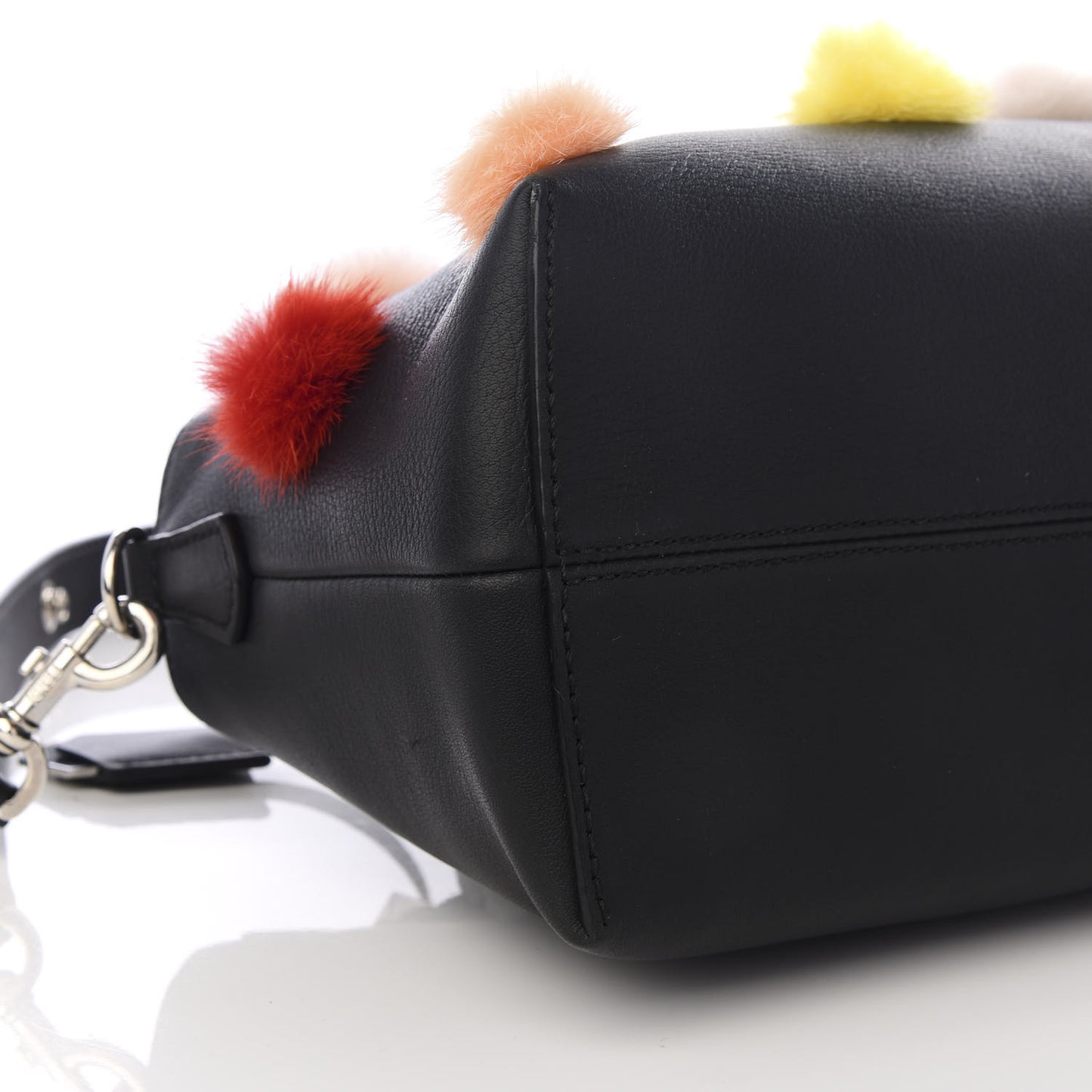 Vitello Dolce Mink Fur Pom Pom Medium By The Way Boston Bag Black Multicolor