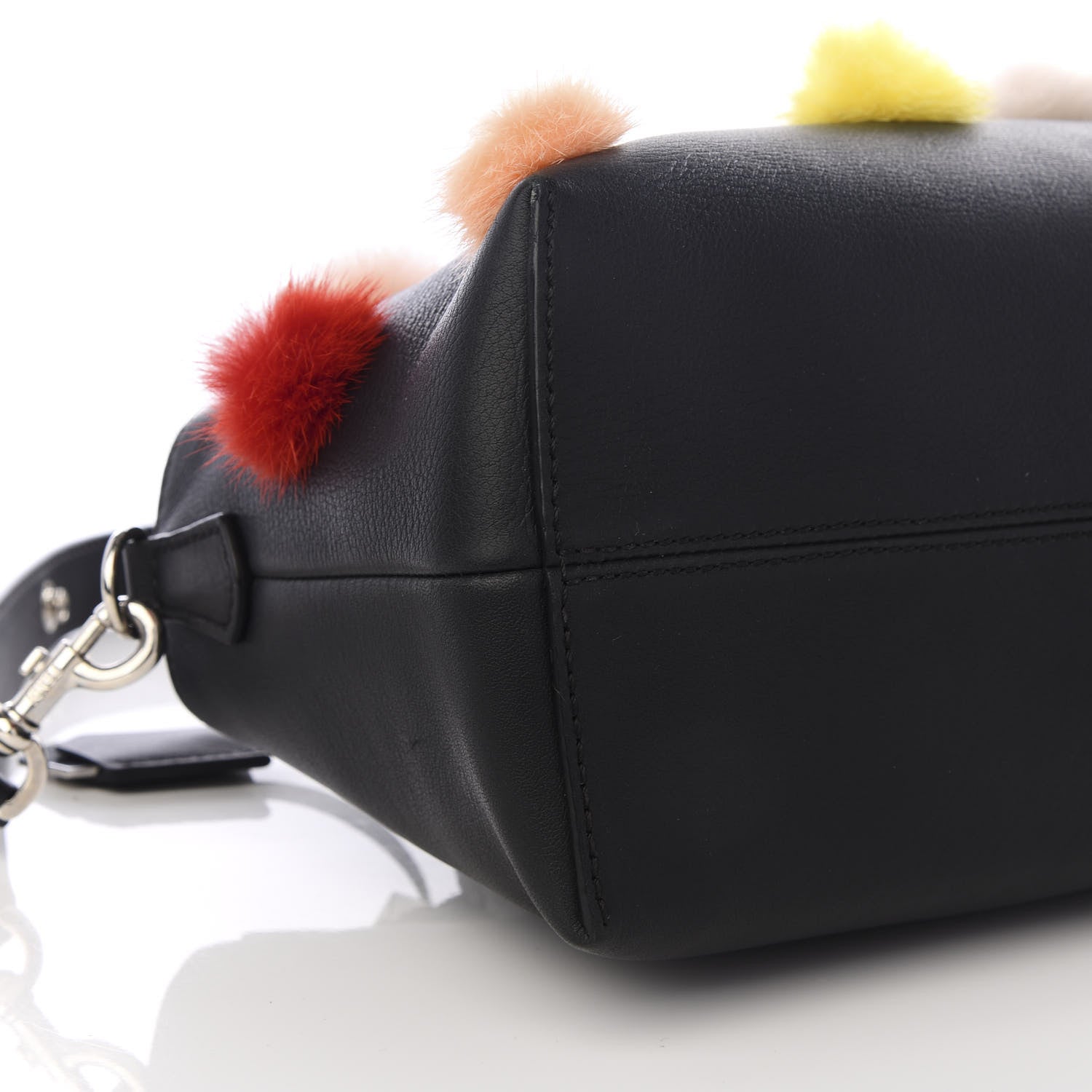 Fendi Vitello Dolce Mink Fur Pom Pom Medium By The Way Boston Bag Black Multicolor 5 of 8
