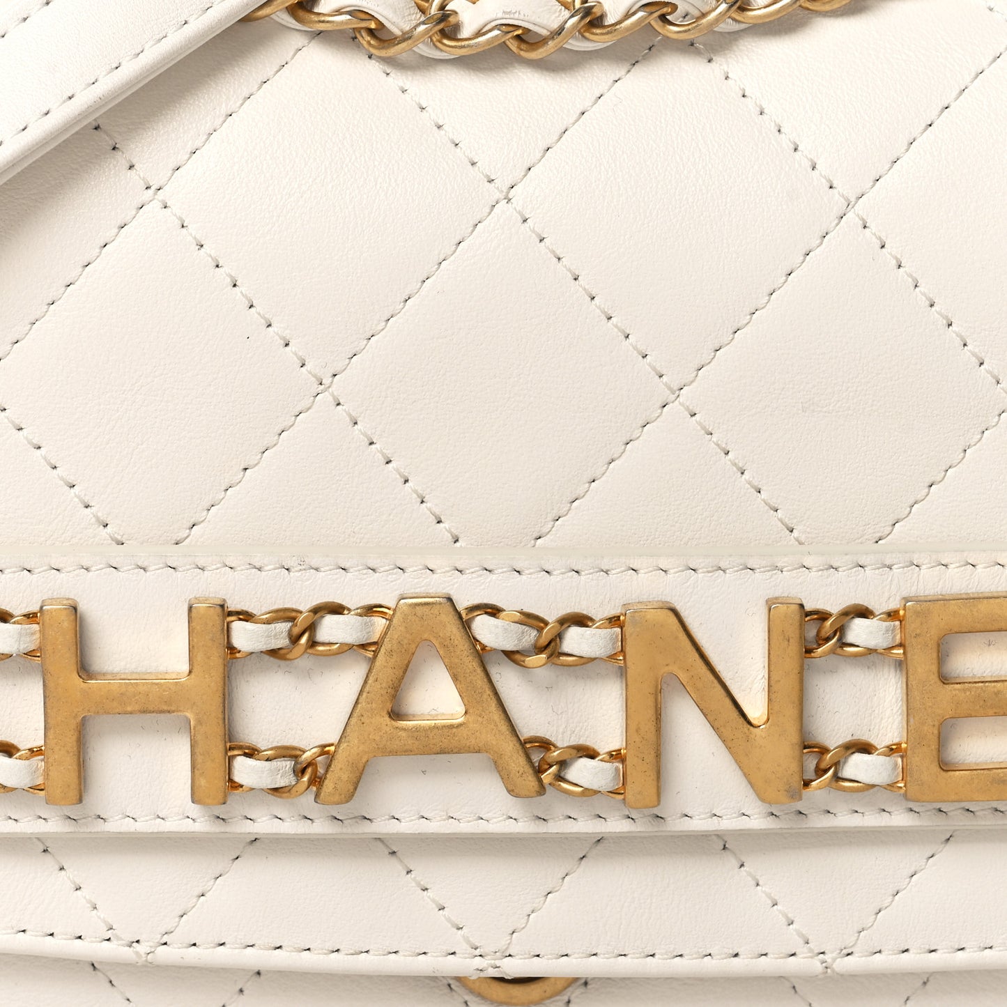 Calfskin Quilted Small Enchained Flap White