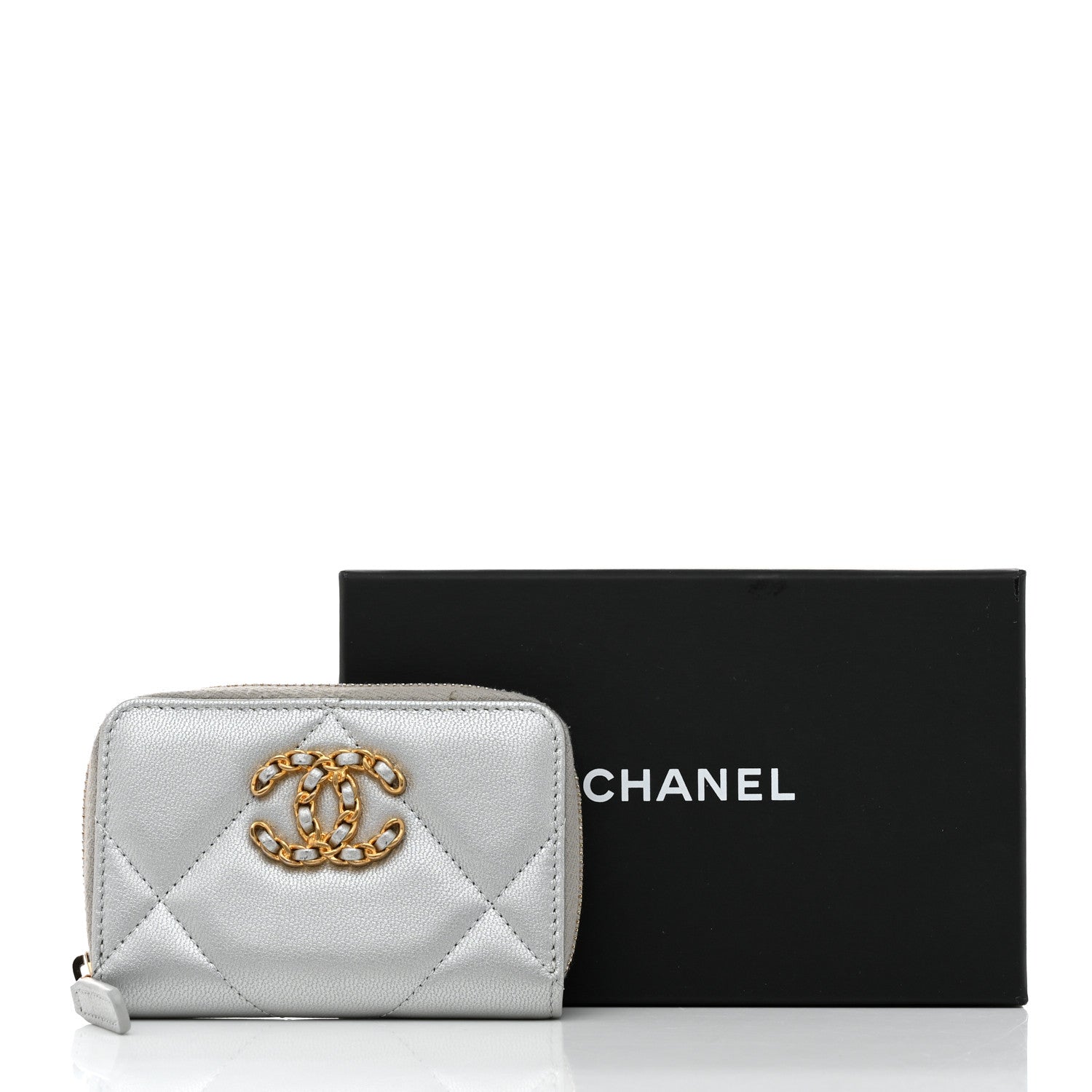 Chanel Metallic Lambskin Quilted 19 Zip Around Coin Purse Wallet Silver 10 of 10