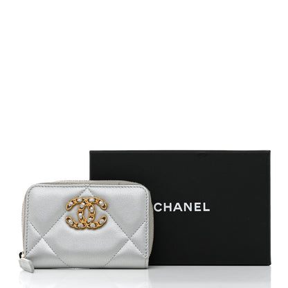 Chanel Metallic Lambskin Quilted 19 Zip Around Coin Purse Wallet Silver 10 of 10