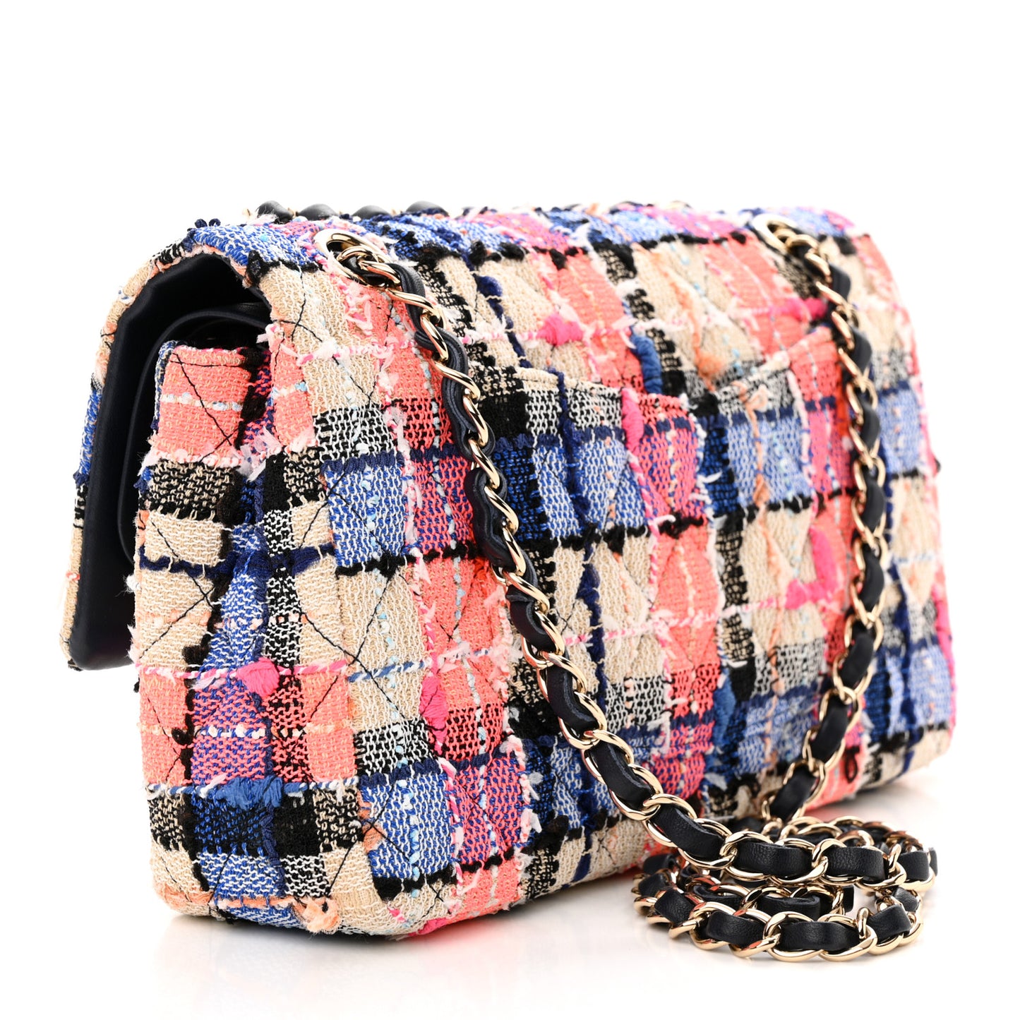 Tweed Quilted Medium Double Flap Blue Orange Yellow