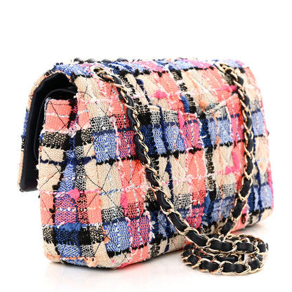 Chanel Tweed Quilted Medium Double Flap Blue Orange Yellow 3 of 14
