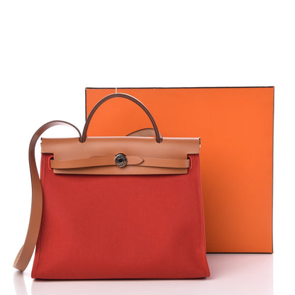 Hermes Vache Hunter Toile Herbag Zip 31 PM Rouge Tomate Natural 9 of 9