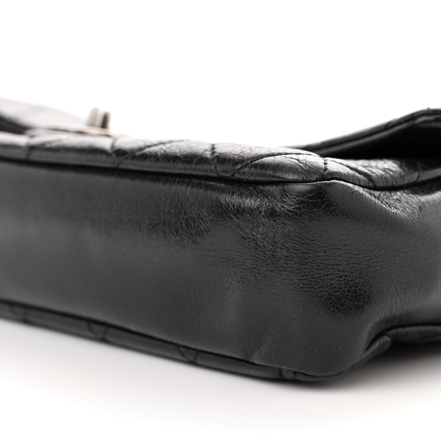 Glazed Calfskin Quilted Medium Duo Color Flap Black