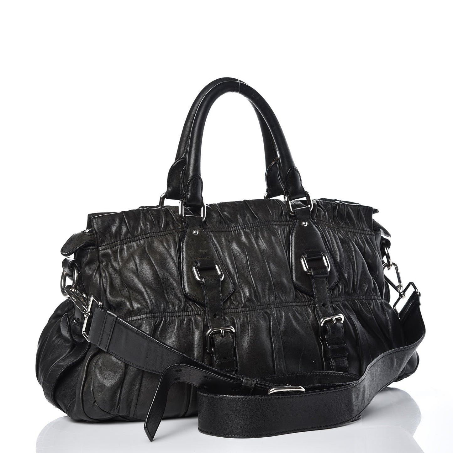 Nappa Gaufre Shopping Satchel Black