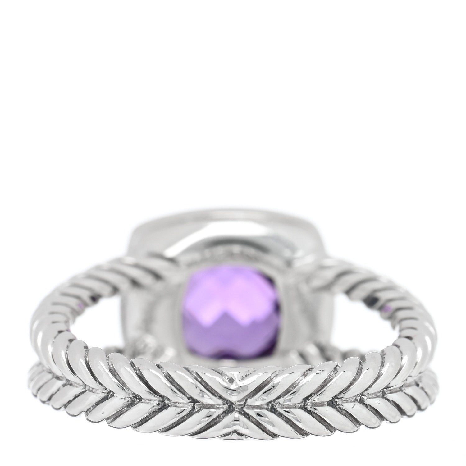 David Yurman Sterling Silver Diamond Amethyst 7mm Petite Albion Ring 53 6.5 3 of 4