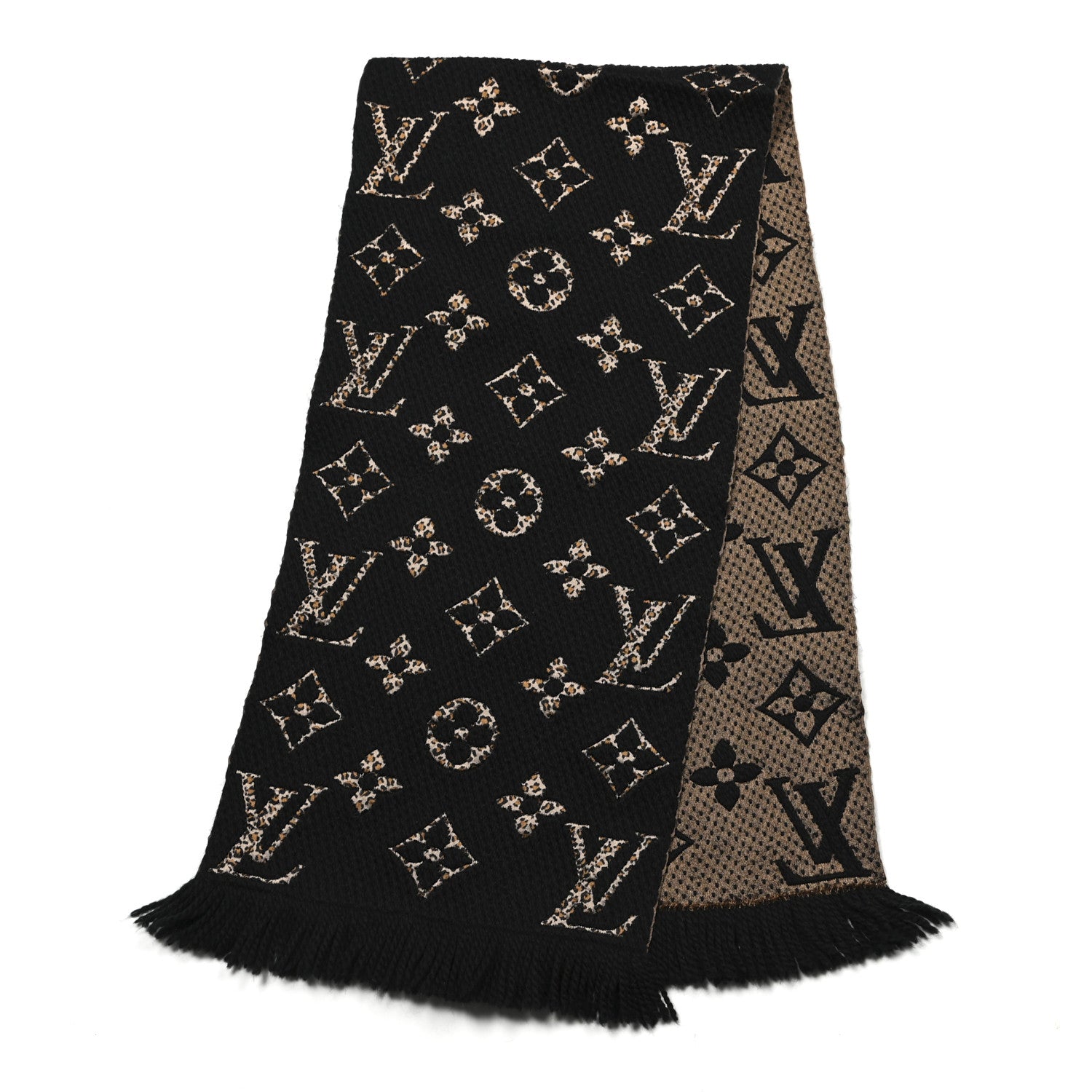 Louis Vuitton Wool Silk Monogram Giant Jungle Logomania Shine Scarf Black 2 of 4