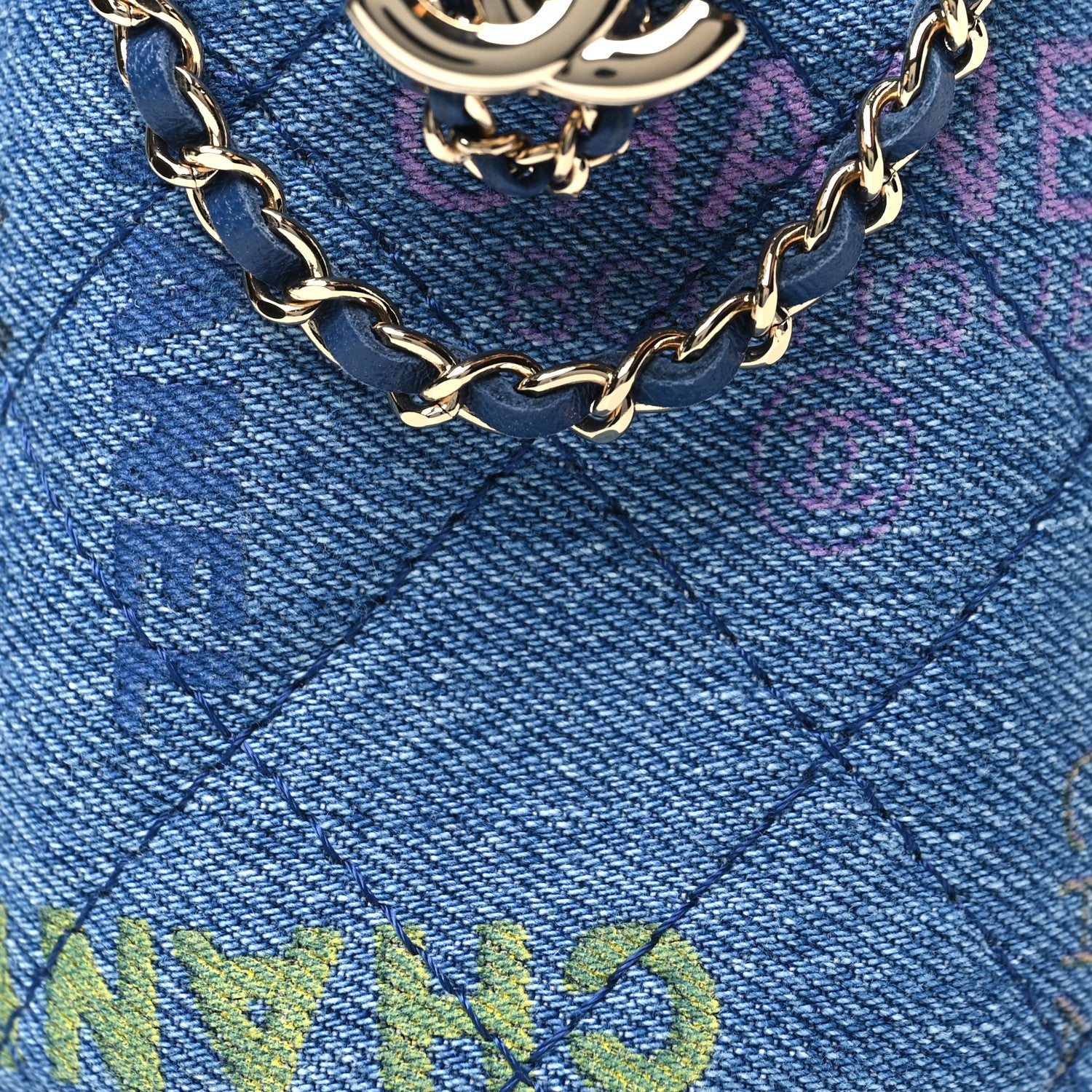 Chanel Denim Quilted Mood Mini Bucket With Chain Blue Multicolor 8 of 11