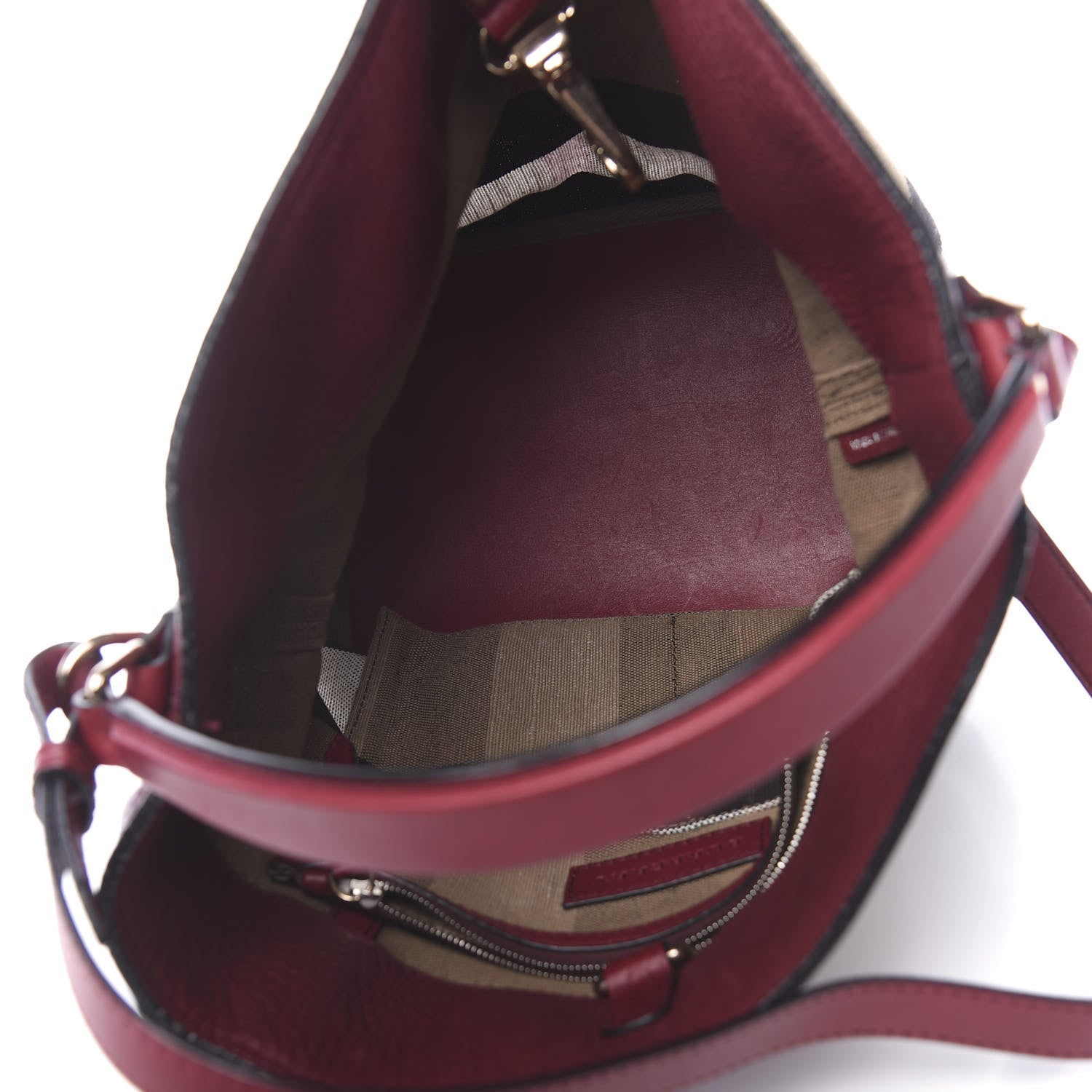 Burberry Grainy Calfskin Canvas Mega Check Medium Ashby Tassel Hobo Burgundy Red 6 of 13