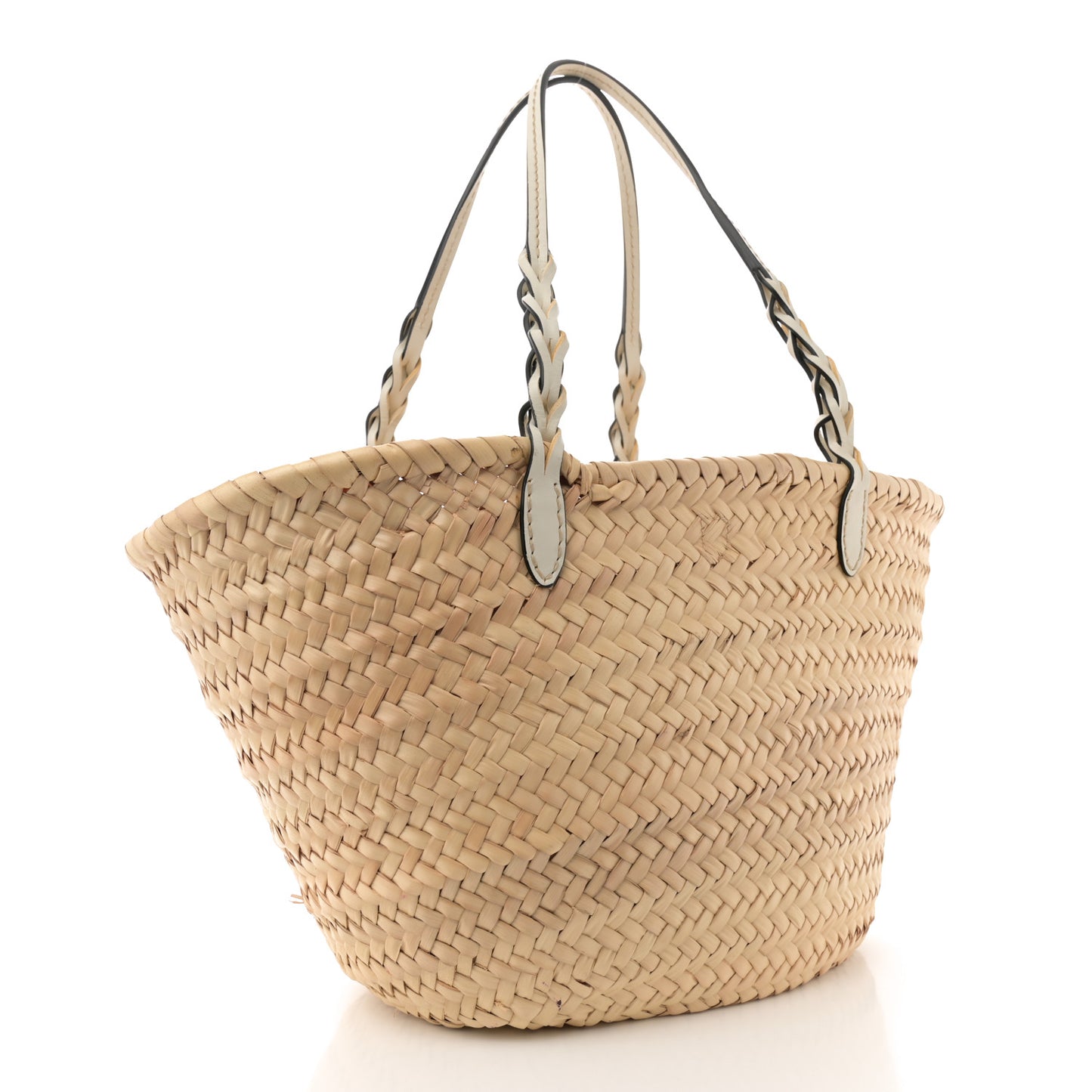 Palmitto Vitello Woven Braided Large Basket Tote Bag Naturale White