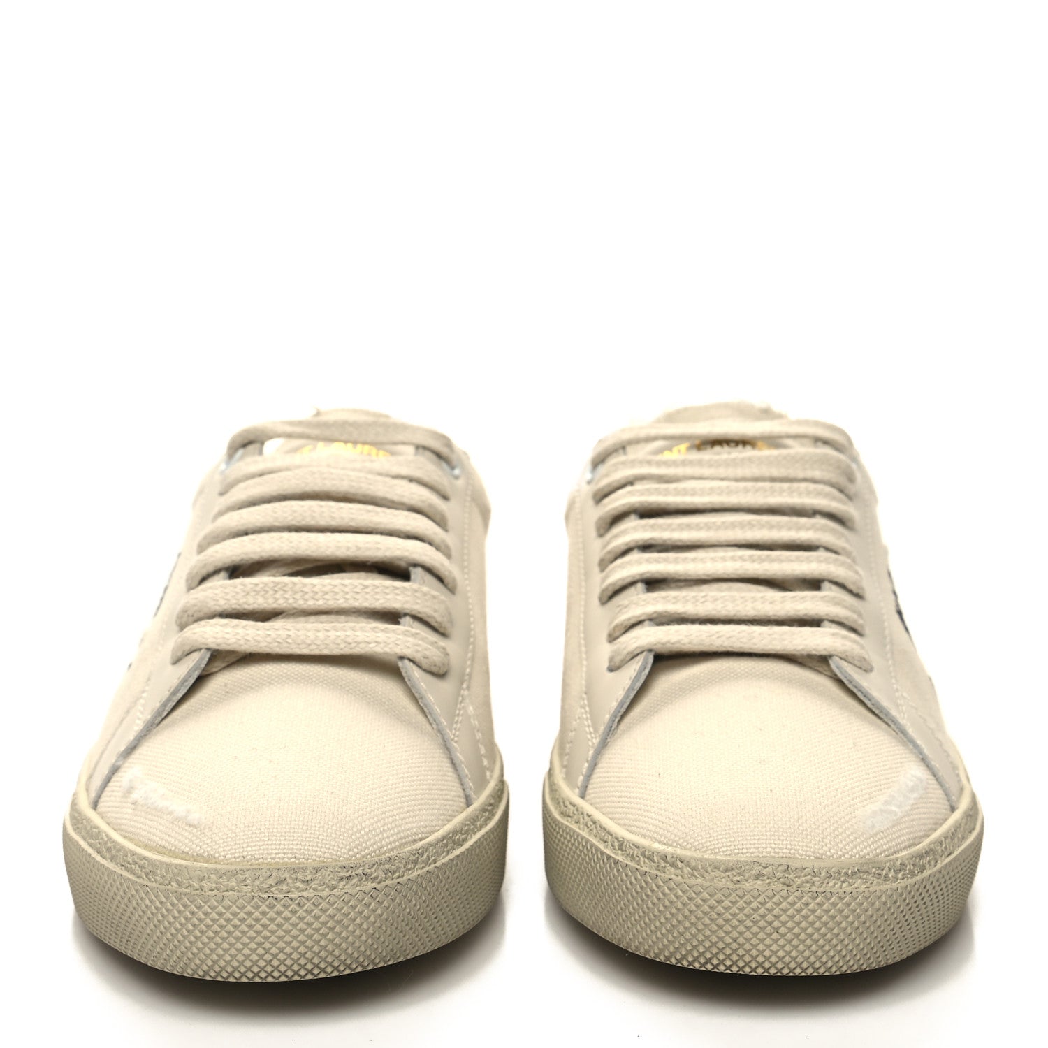 Saint Laurent Distressed Canvas Court Classic Sneakers 35.5 Panna 2 of 9