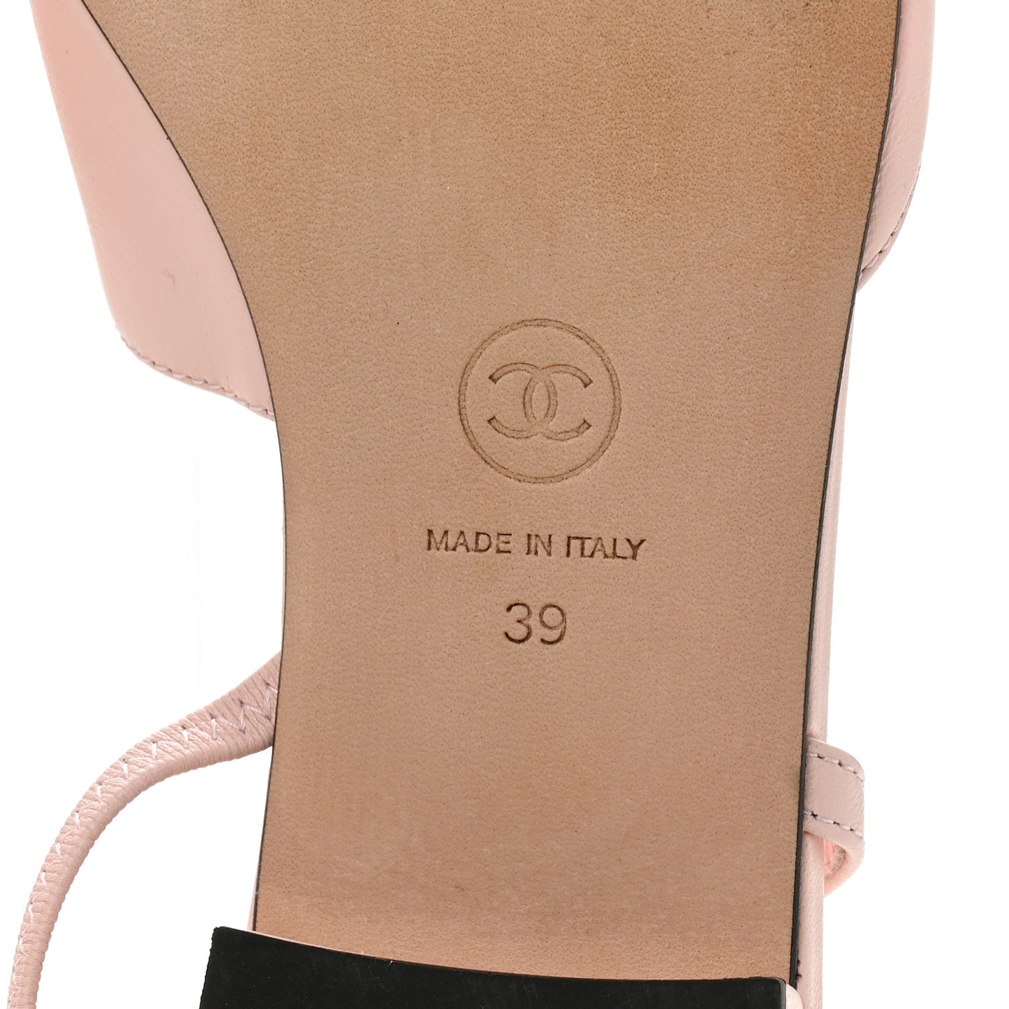 Calfskin Grosgrain Cap Toe CC Slingback Flats 39 Light Pink Black