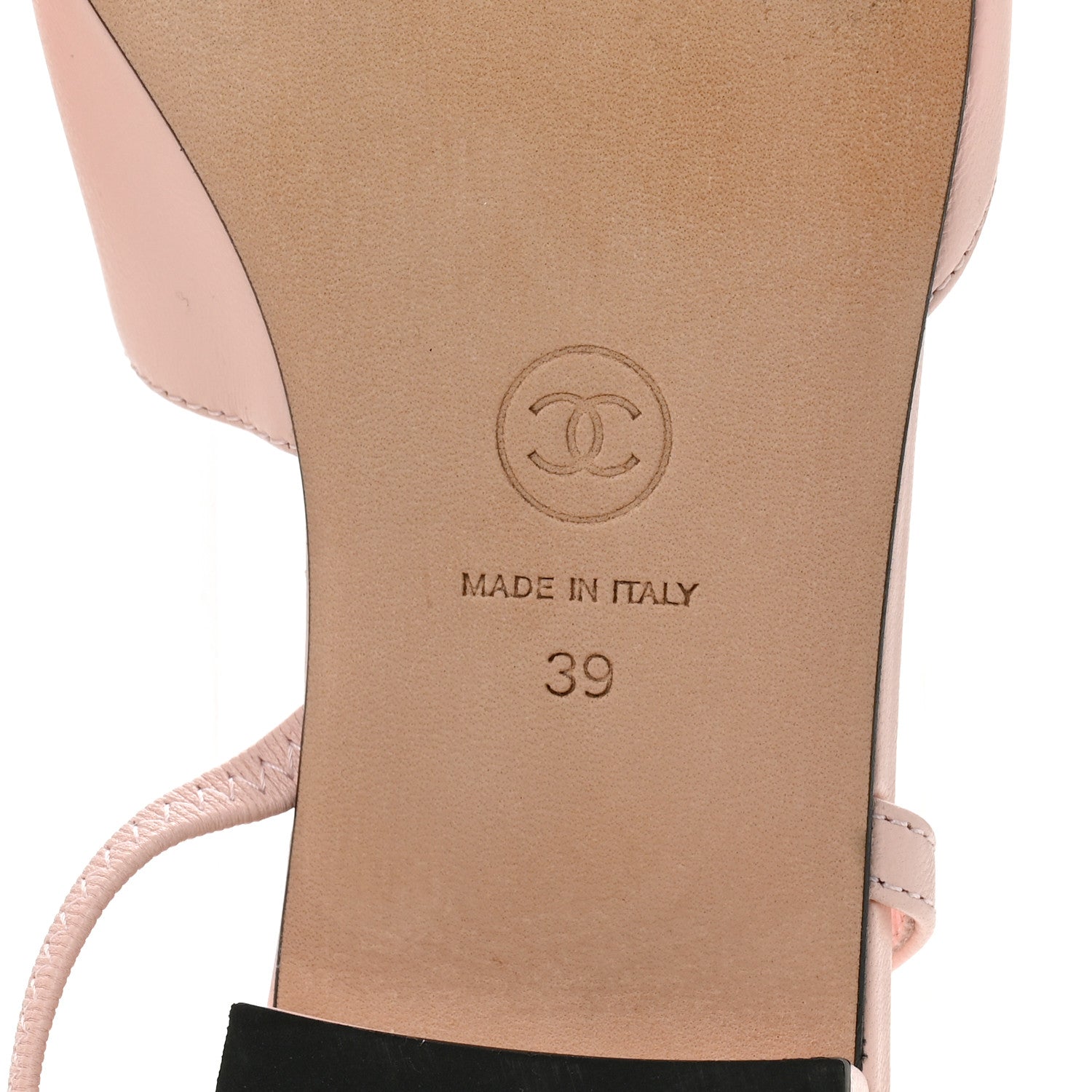 Chanel Calfskin Grosgrain Cap Toe CC Slingback Flats 39 Light Pink Black 8 of 10
