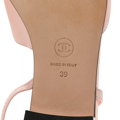 Chanel Calfskin Grosgrain Cap Toe CC Slingback Flats 39 Light Pink Black 8 of 10