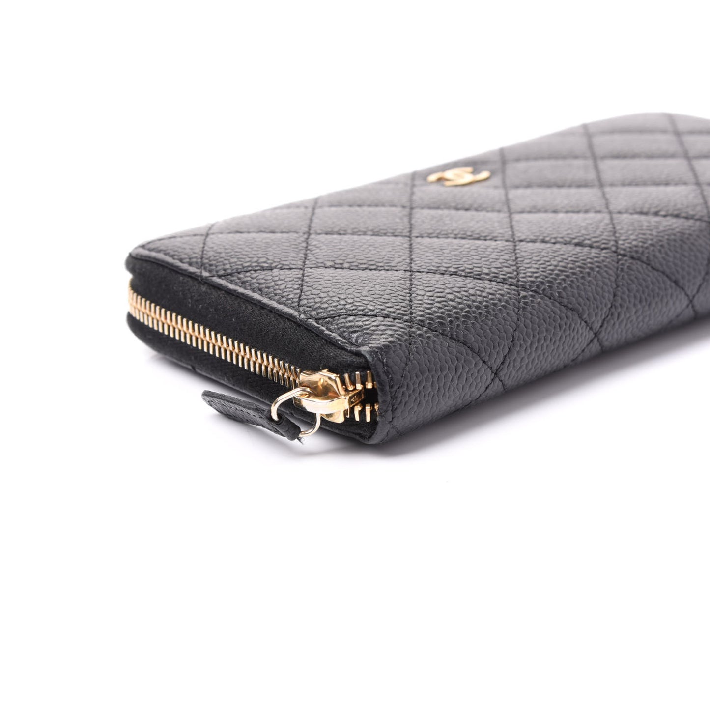 Caviar Quilted Large Gusset Zip Around Wallet Black