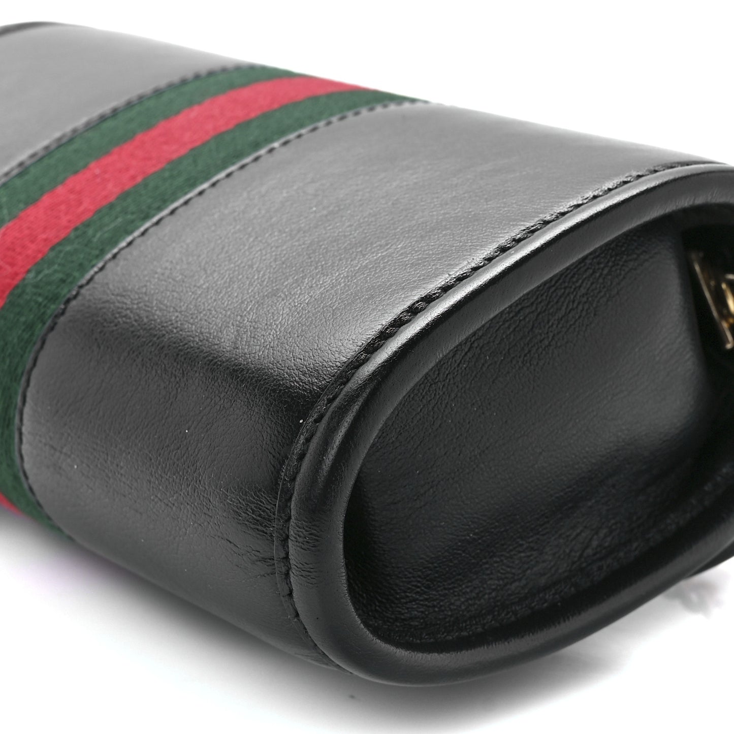 Textured Calfskin Web Mini Rajah Slim Flap Shoulder Bag Black