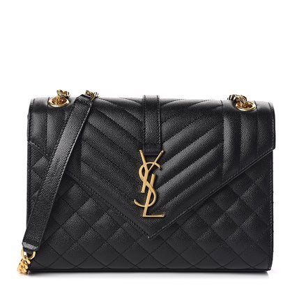Saint Laurent Grain De Poudre Textured Mixed Matelasse Triquilt Medium Monogram Satchel Black 1 of 11
