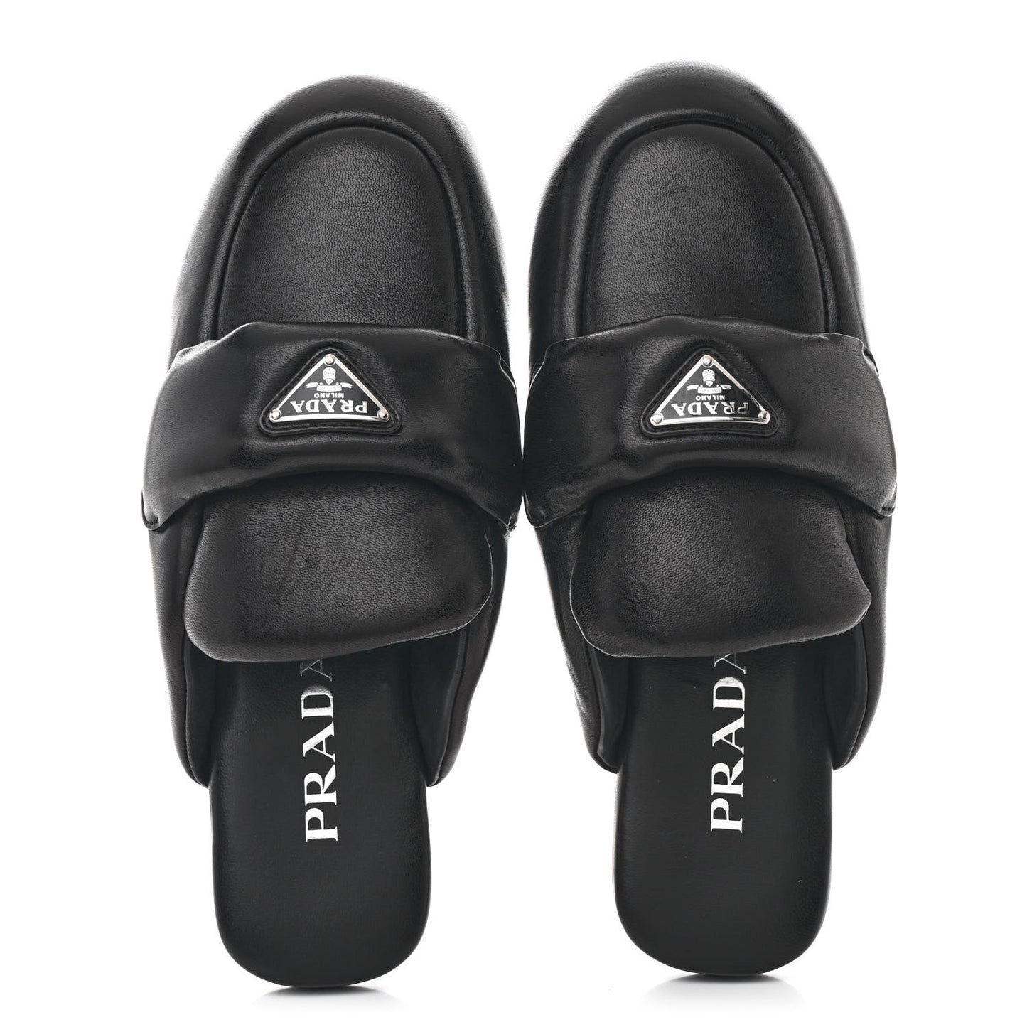 Nappa Soft Padded Metal Triangle Logo Lug Sole 20mm Mules 37 Black