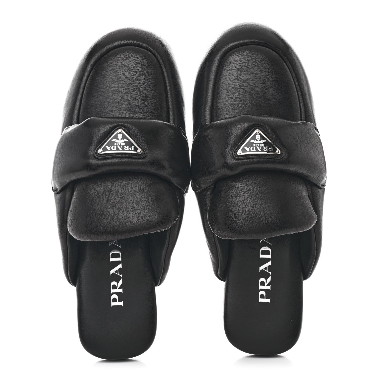 Prada Nappa Soft Padded Metal Triangle Logo Lug Sole 20mm Mules 37 Black 2 of 11