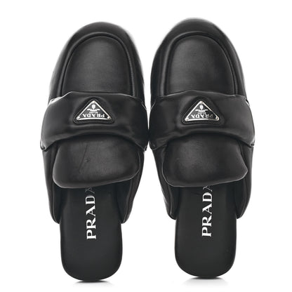 Prada Nappa Soft Padded Metal Triangle Logo Lug Sole 20mm Mules 37 Black 2 of 11