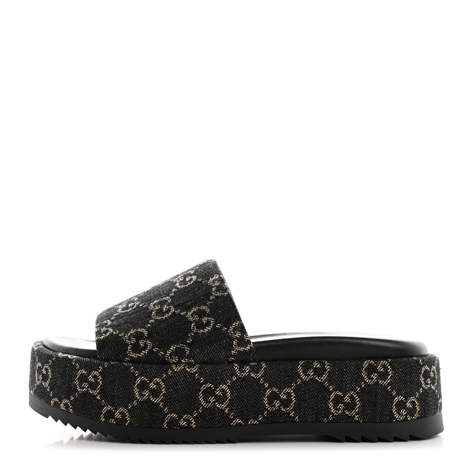 Gucci Jacquard Black Denim GG Monogram Angelina Platform 55mm Slide Sandals 36 Black Ivory 1 of 10