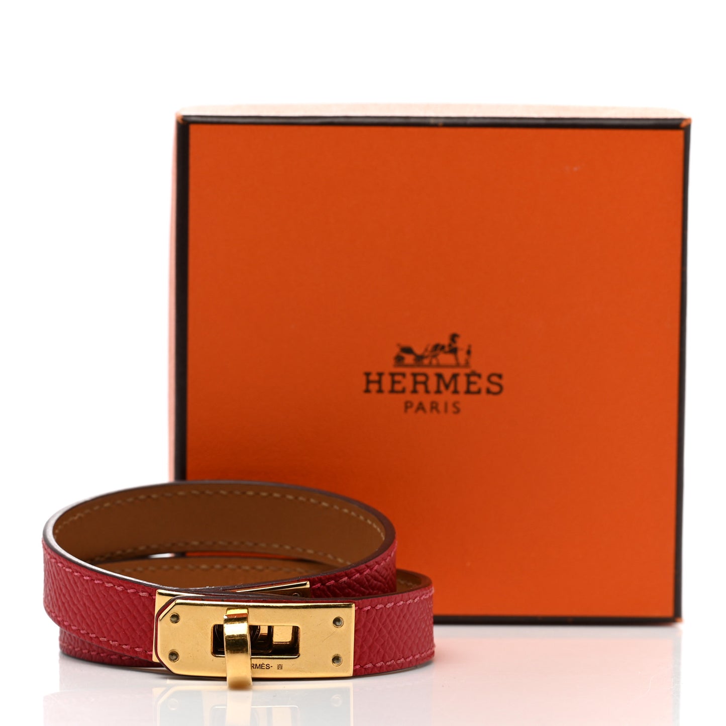 Epsom Kelly Double Tour Bracelet M Rouge Casaque