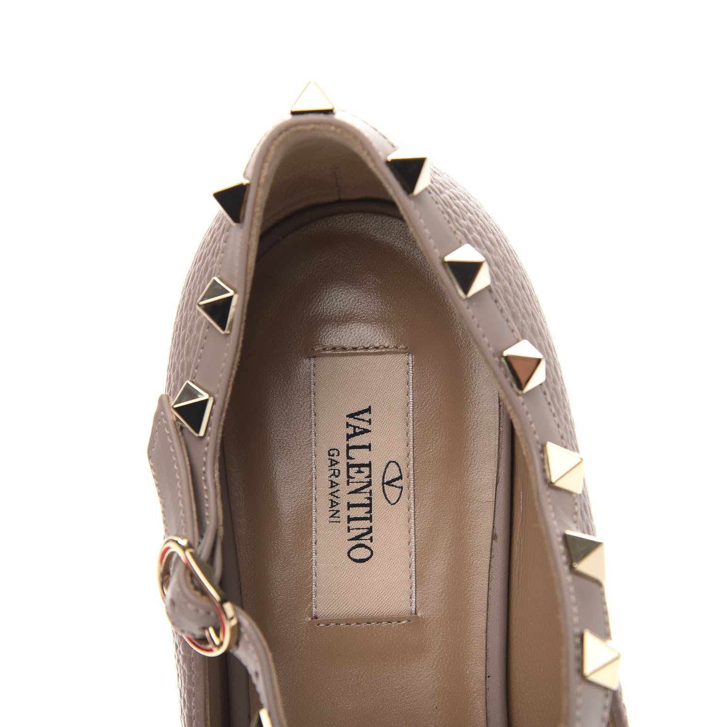 Valentino Garavani Pebbled Calfskin Rockstud Ankle Strap Ballerina Flats 39.5 Poudre 6 of 8