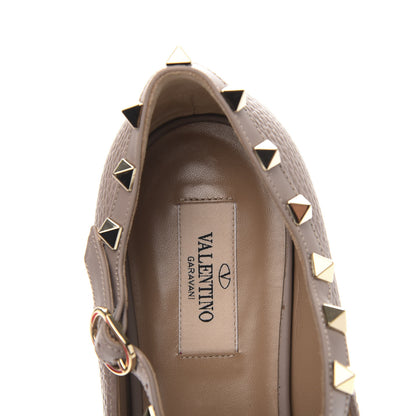 Valentino Garavani Pebbled Calfskin Rockstud Ankle Strap Ballerina Flats 39.5 Poudre 6 of 8
