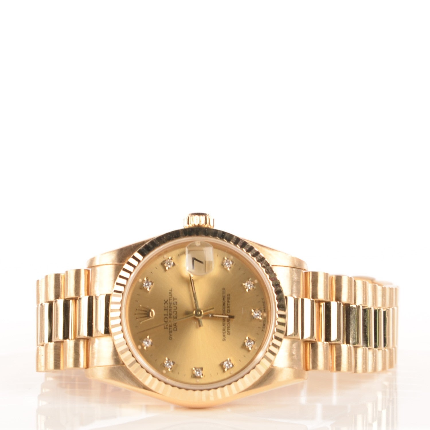 Rolex 18K Yellow Gold Diamond 31mm Oyster Perpetual Datejust President Watch Champagne 68278 4 of 10