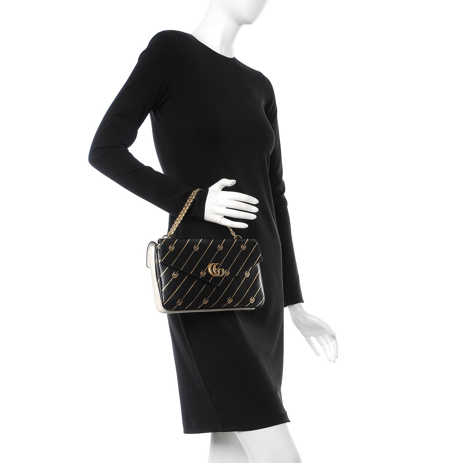 Gucci Calfskin Diagonal GG Medium Thiara Double Envelope Shoulder Bag Black White 4 of 11