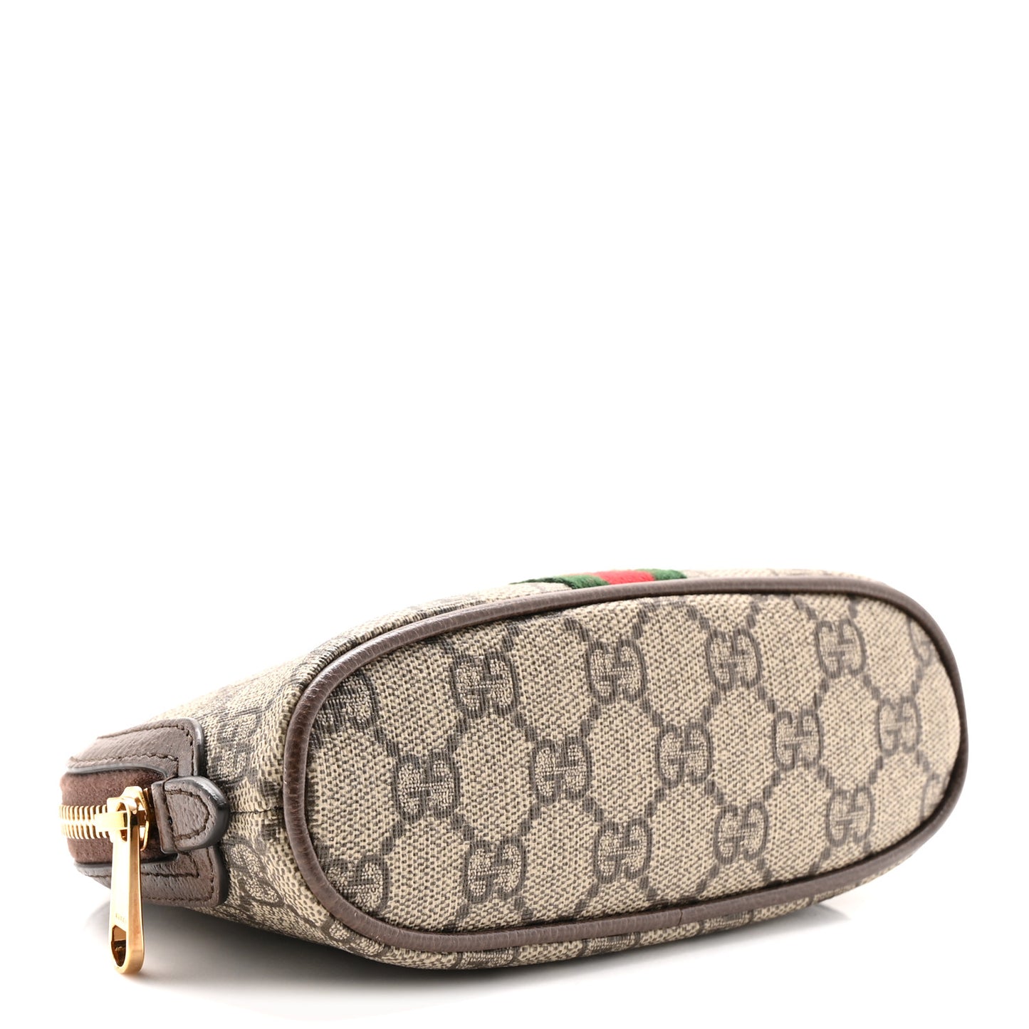 GG Supreme Monogram Textured Calfskin Web Medium Ophidia Cosmetic Case Beige Ebony New Acero