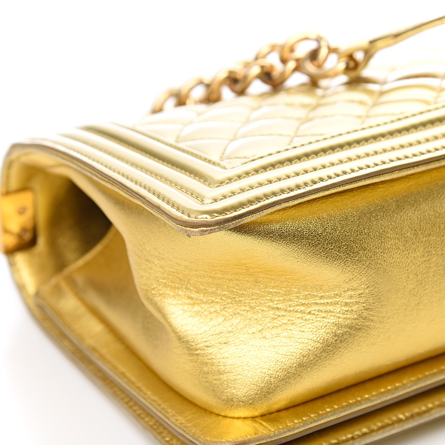 Chanel Metallic Patent Calfskin Quilted Medium Boy Flap Gold 14 of 16