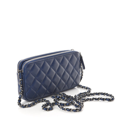 Chanel Lambskin Quilted Small Clutch With Chain Blue 2 of 8