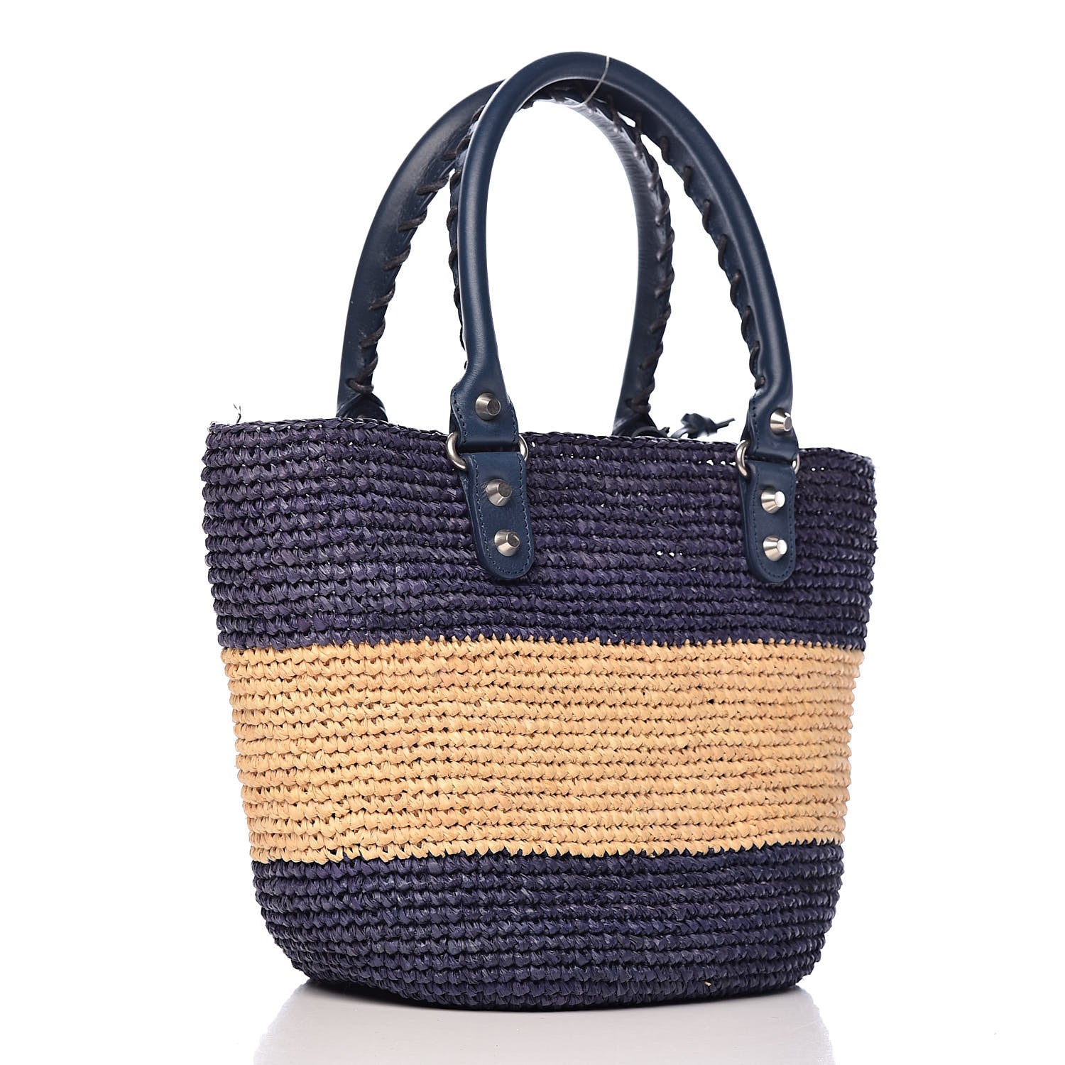 Balenciaga Raffia Bi-Color Panier Basket Tote Natural Bleu Tanzanite 3 of 12