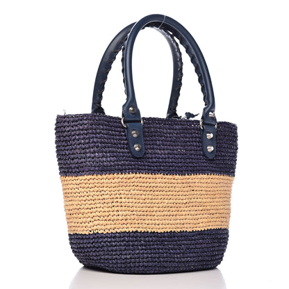 Balenciaga Raffia Bi-Color Panier Basket Tote Natural Bleu Tanzanite 3 of 12