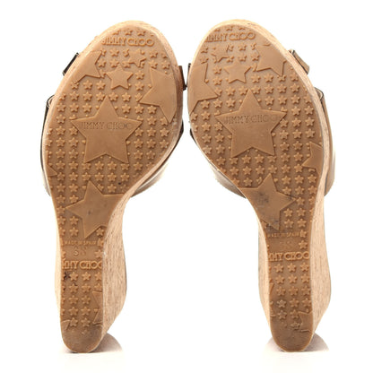 Jimmy Choo Metallic Patent Calfskin Cork Wedge Sandal 38 Bronze 7 of 11